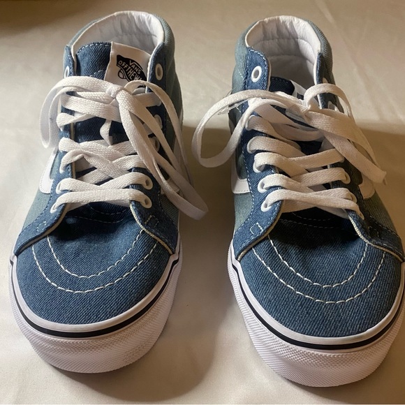 VANS Skate Mid Top Denim 2-Tone New Men Size 7.5 Skater Casual Shoe - Picture 2 of 8